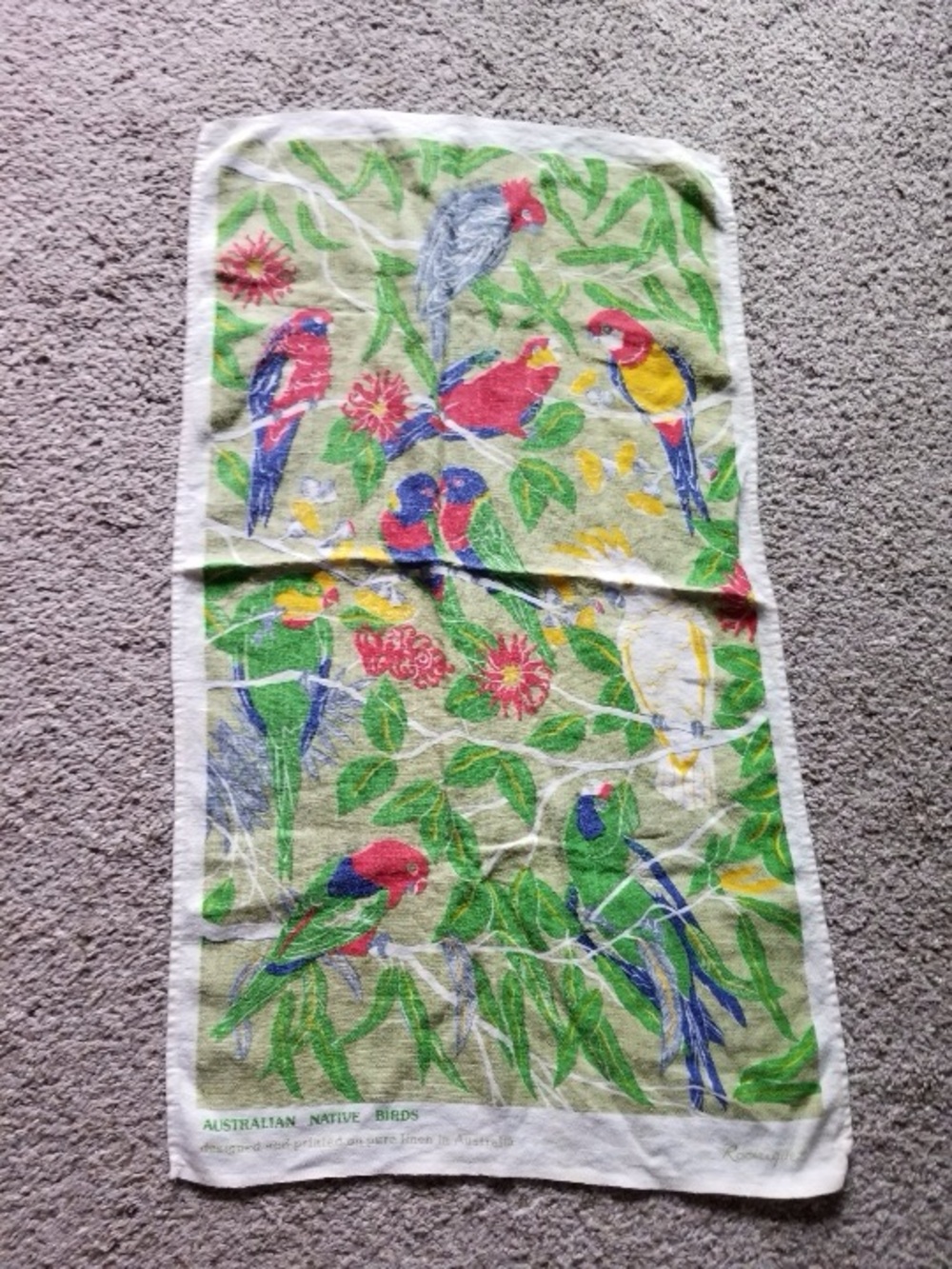Australian Native Birds Cotton Tea Towel - Green Multi